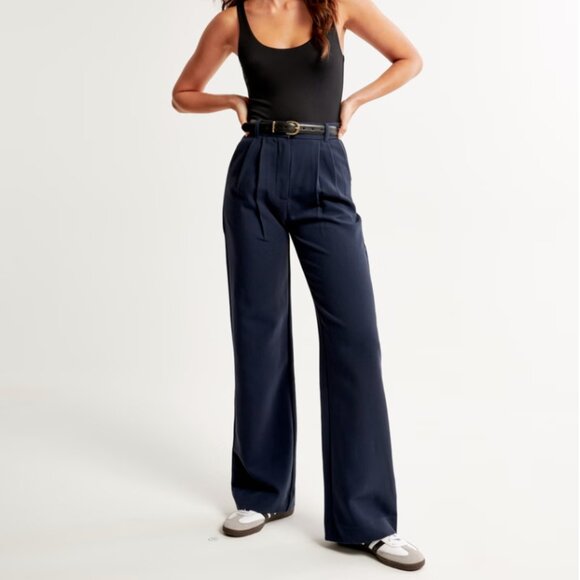 Abercrombie & Fitch Curve Love Sloane Tailored Wide Leg Pant (Size 10, Navy) - Picture 1 of 7